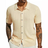 Summer Cool Knitted Men's Shirt Short Sleeved Lapel Solid Color